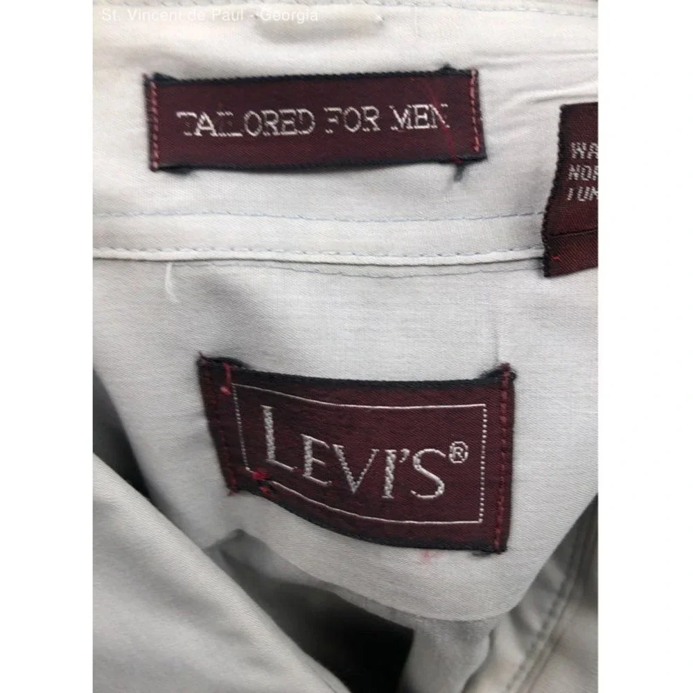 Men's Levi"s Gray Vintage 80s Short Sleeve Button Down Shirt - Size Large - Picture 6 of 9